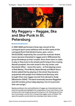 Reggae, Ska and Ska-Punk in St. Petersburg | Norient.Com 2 Oct 2021 15:58:05