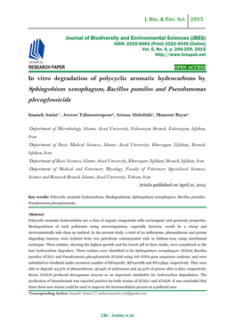 In Vitro Degradation of Polycyclic Aromatic Hydrocarbons by Sphingobium Xenophagum, Bacillus Pumilus and Pseudomonas Plecoglossicida