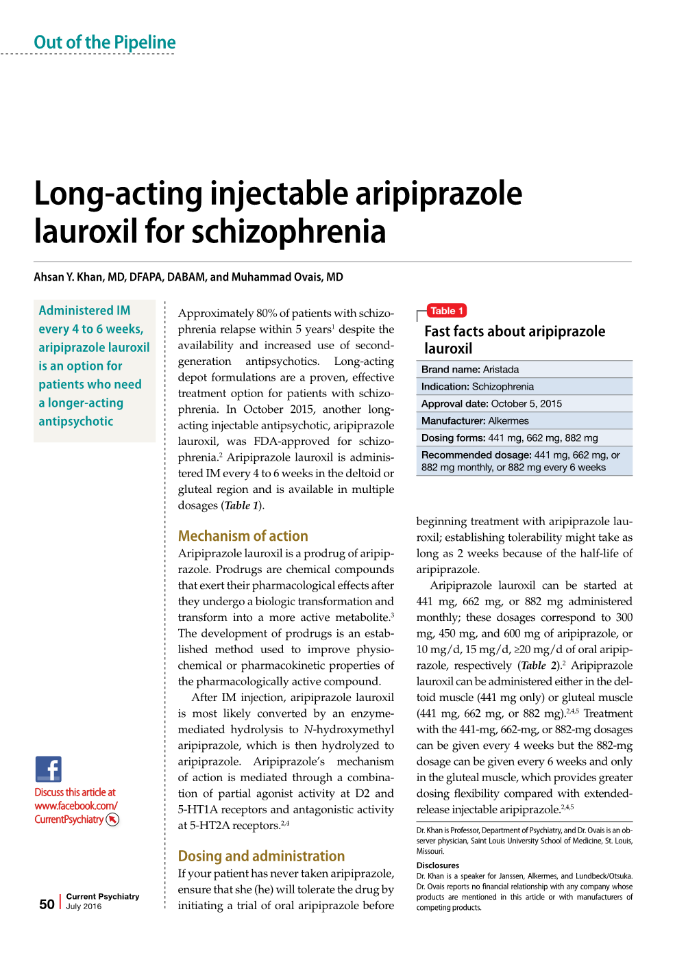 Long-Acting Injectable Aripiprazole Lauroxil for Schizophrenia