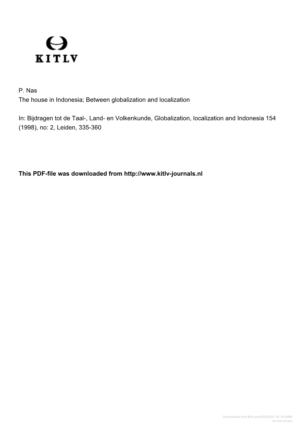 P. Nas the House in Indonesia; Between Globalization and Localization