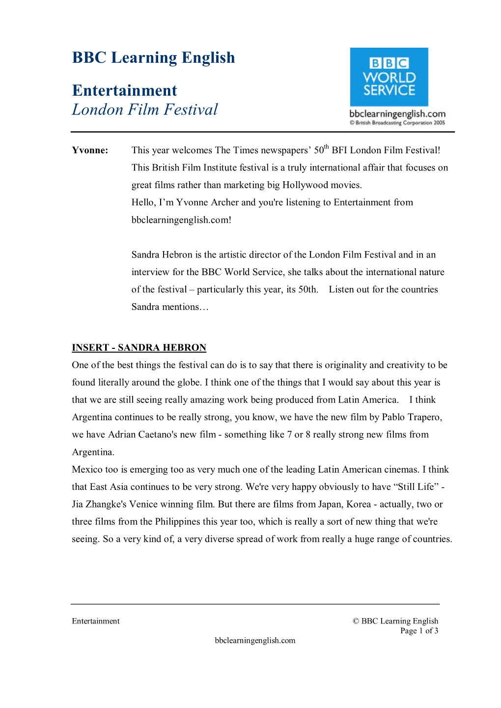 BBC Learning English Entertainment London Film Festival