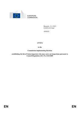 EUROPEAN COMMISSION Brussels, 13.1.2021 C(2021) 61 Final ANNEX