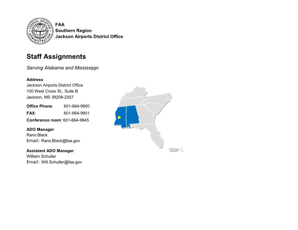 Jackson Airports District Office Staff Assignments