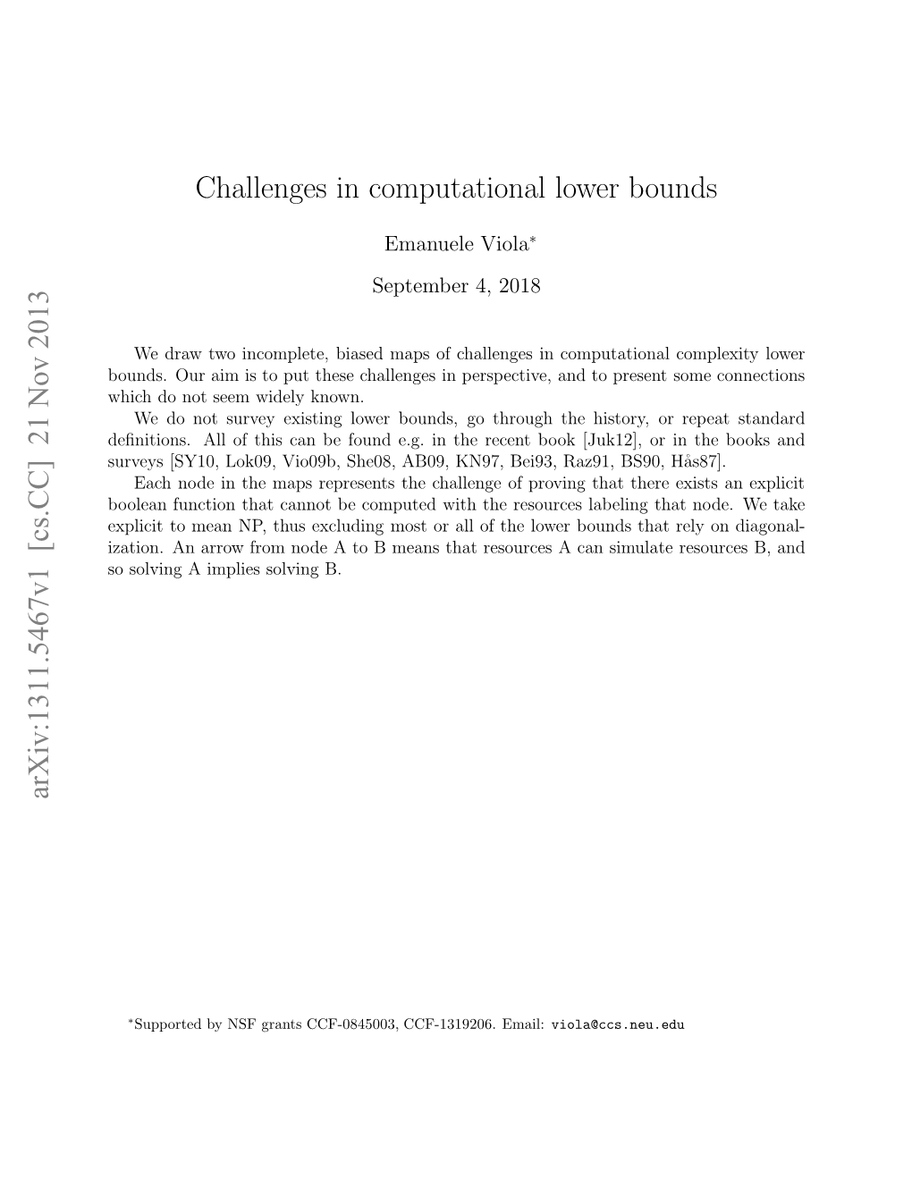 21 Nov 2013 Challenges in Computational Lower Bounds