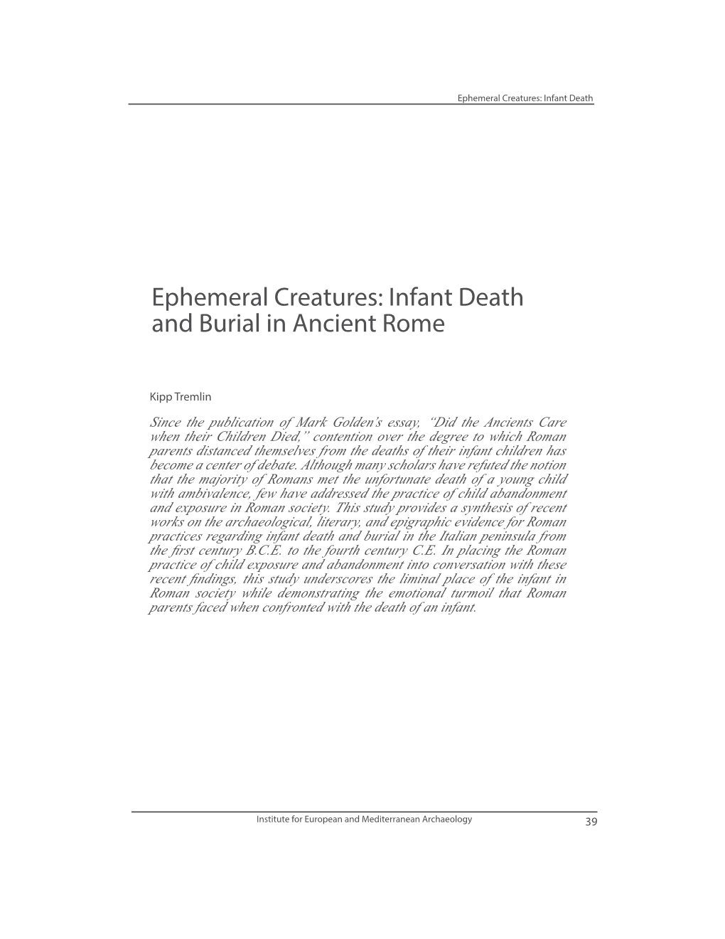 Infant Death and Burial in Ancient Rome