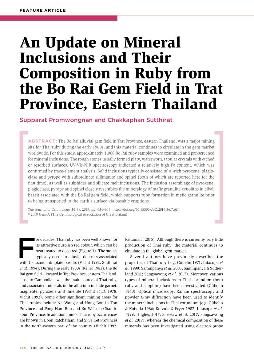 An Update on Mineral Inclusions and Their Composition in Ruby from the Bo Rai Gem Field in Trat Province, Eastern Thailand