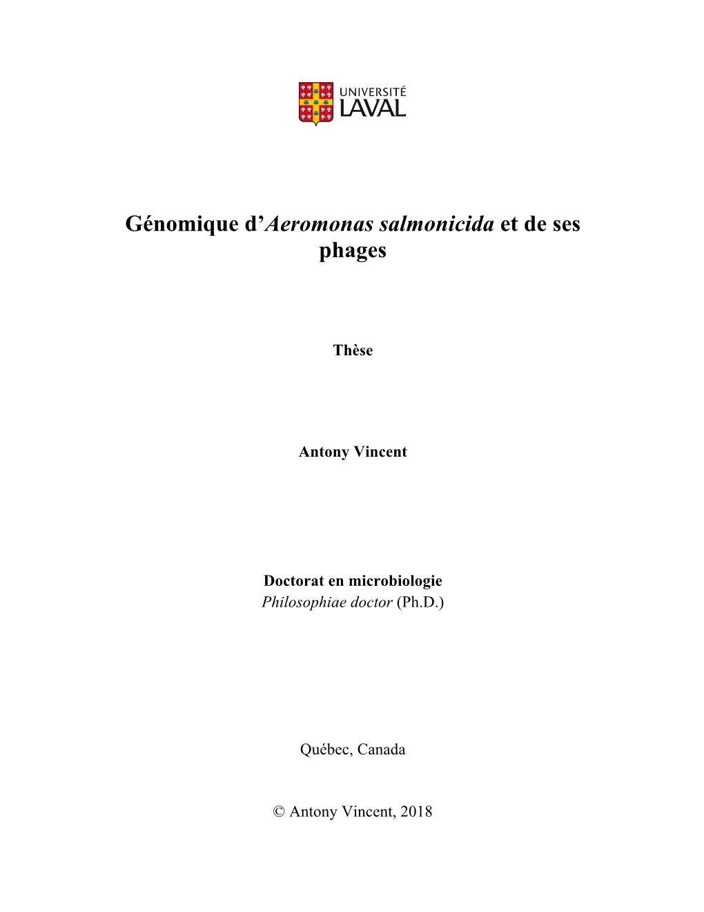 Génomique D'aeromonas Salmonicida Et De Ses Phages