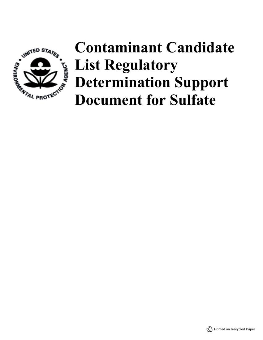 Contaminant Candidate List Regulatory Determination Support Document for Sulfate