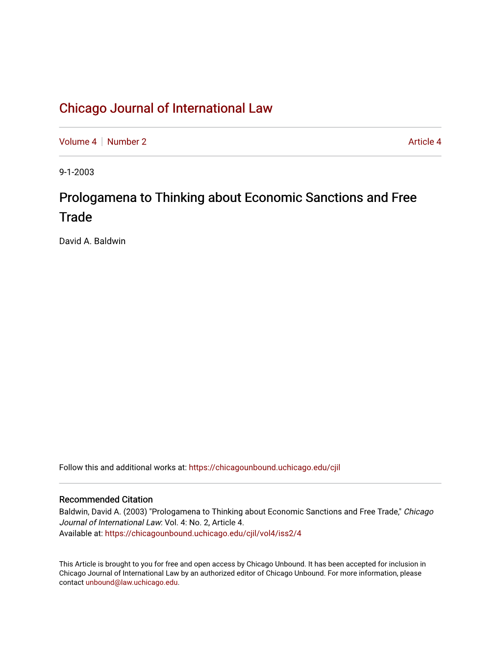 Prologamena to Thinking About Economic Sanctions and Free Trade