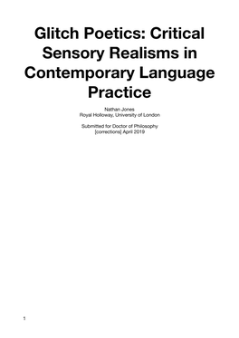 Glitch Poetics: Critical Sensory Realisms in Contemporary Language Practice