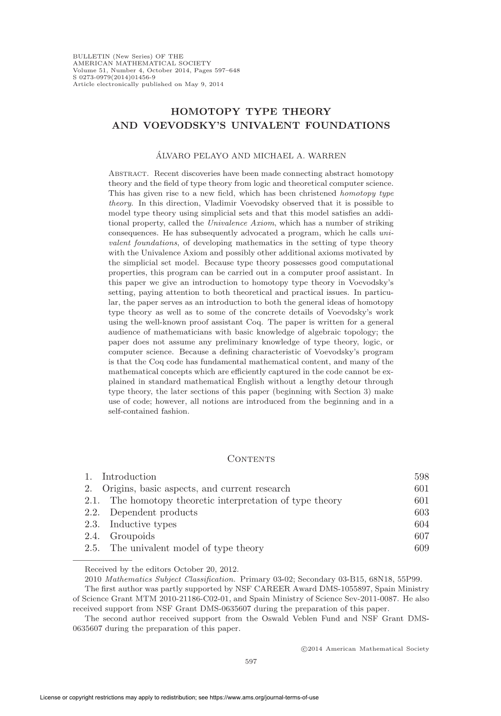 Homotopy Type Theory and Voevodsky's Univalent Foundations