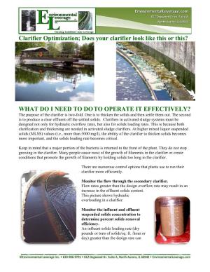 Clarifier Optimization; Does Your Clarifier Look Like This Or This?
