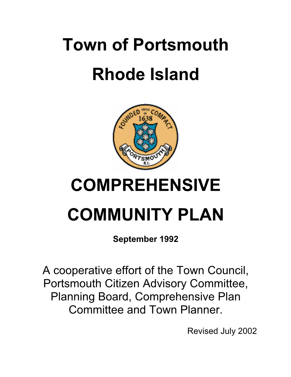 Town of Portsmouth Rhode Island COMPREHENSIVE COMMUNITY PLAN