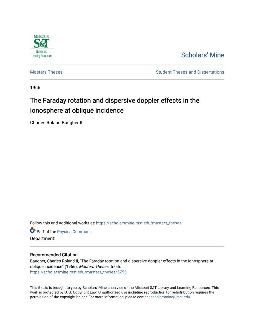 The Faraday Rotation and Dispersive Doppler Effects in the Ionosphere at Oblique Incidence
