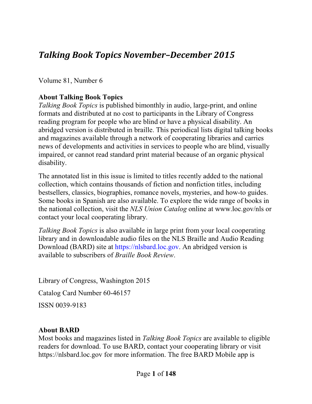 Talking Book Topics November-December 2015