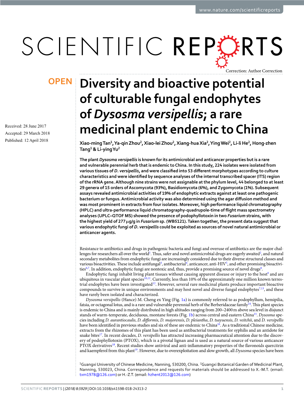 Diversity and Bioactive Potential of Culturable Fungal
