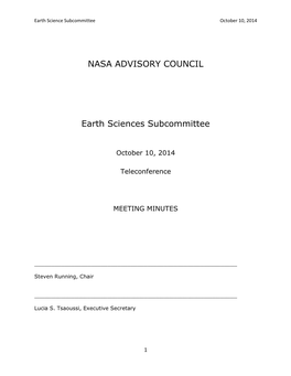 NASA ADVISORY COUNCIL Earth Sciences Subcommittee