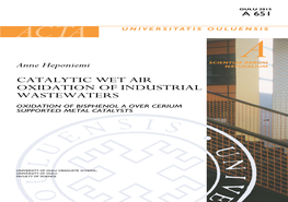 CATALYTIC WET AIR OXIDATION of INDUSTRIAL WASTEWATERS Oxidation of Bisphenol a Over Cerium Supported Metal Catalysts