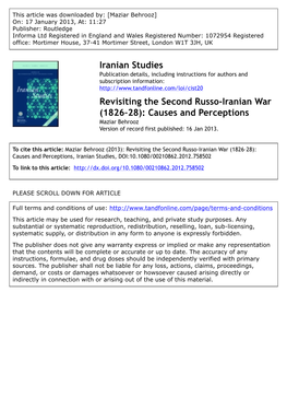 Revisiting the Second Russo-Iranian War (1826–28): Causes and Perceptions Maziar Behrooz Version of Record First Published: 16 Jan 2013
