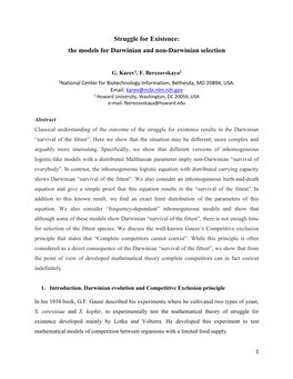 Struggle for Existence: the Models for Darwinian and Non-Darwinian Selection