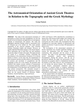 The Astronomical Orientation of Ancient Greek Theatres in Relation to the Topography and the Greek Mythology