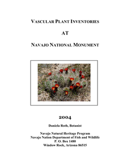 Vascular Plant Inventories at Navajo National Monument