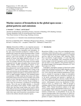 Marine Sources of Bromoform in the Global Open Ocean – Global Patterns and Emissions