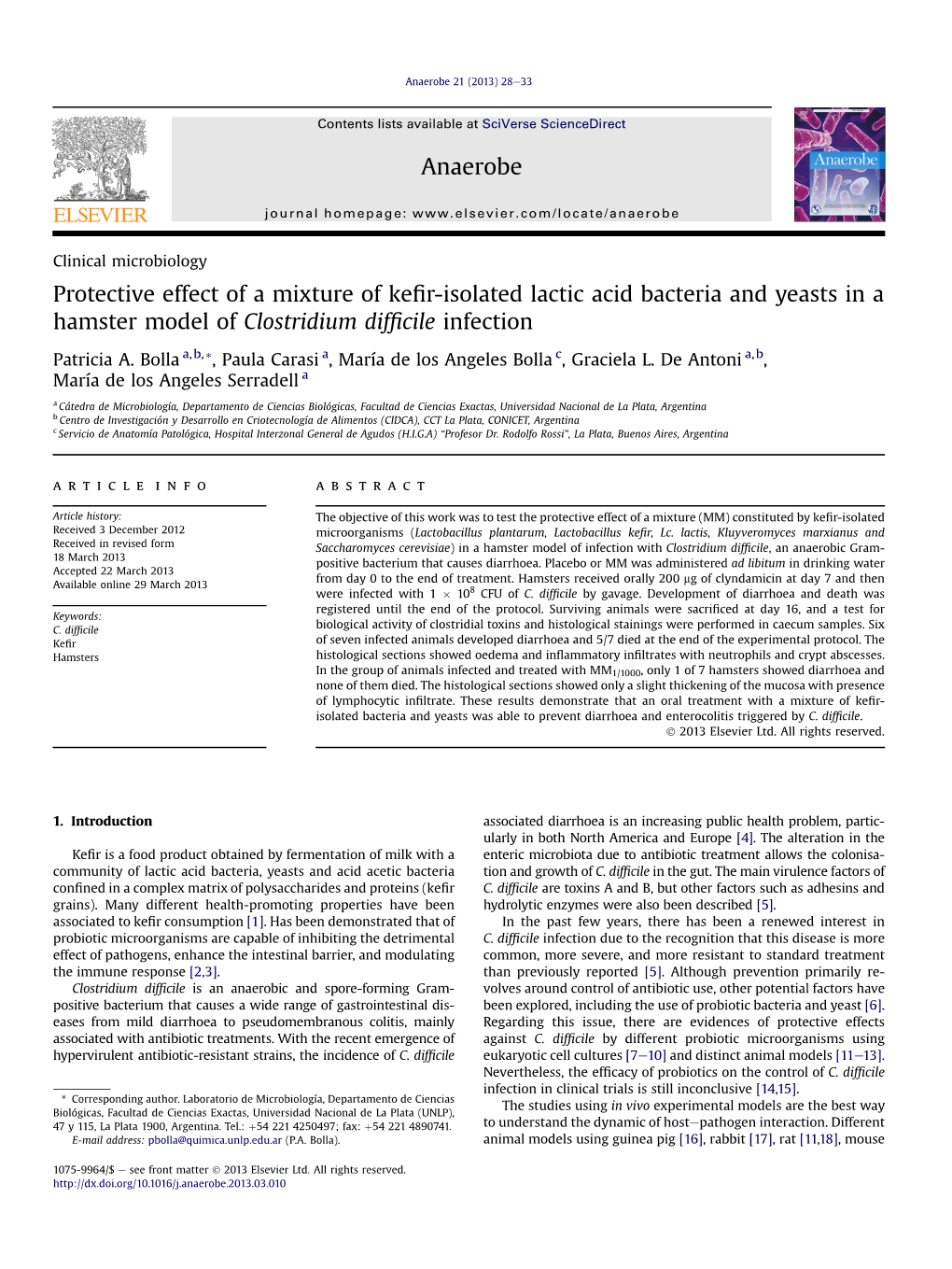Protective Effect of a Mixture of Kefir-Isolated Lactic Acid