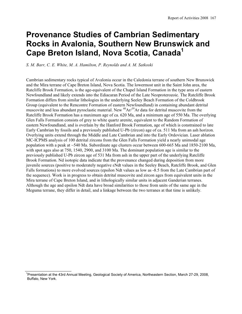 Provenance Studies of Cambrian Sedimentary Rocks in Avalonia, Southern New Brunswick and Cape Breton Island, Nova Scotia, Canada1