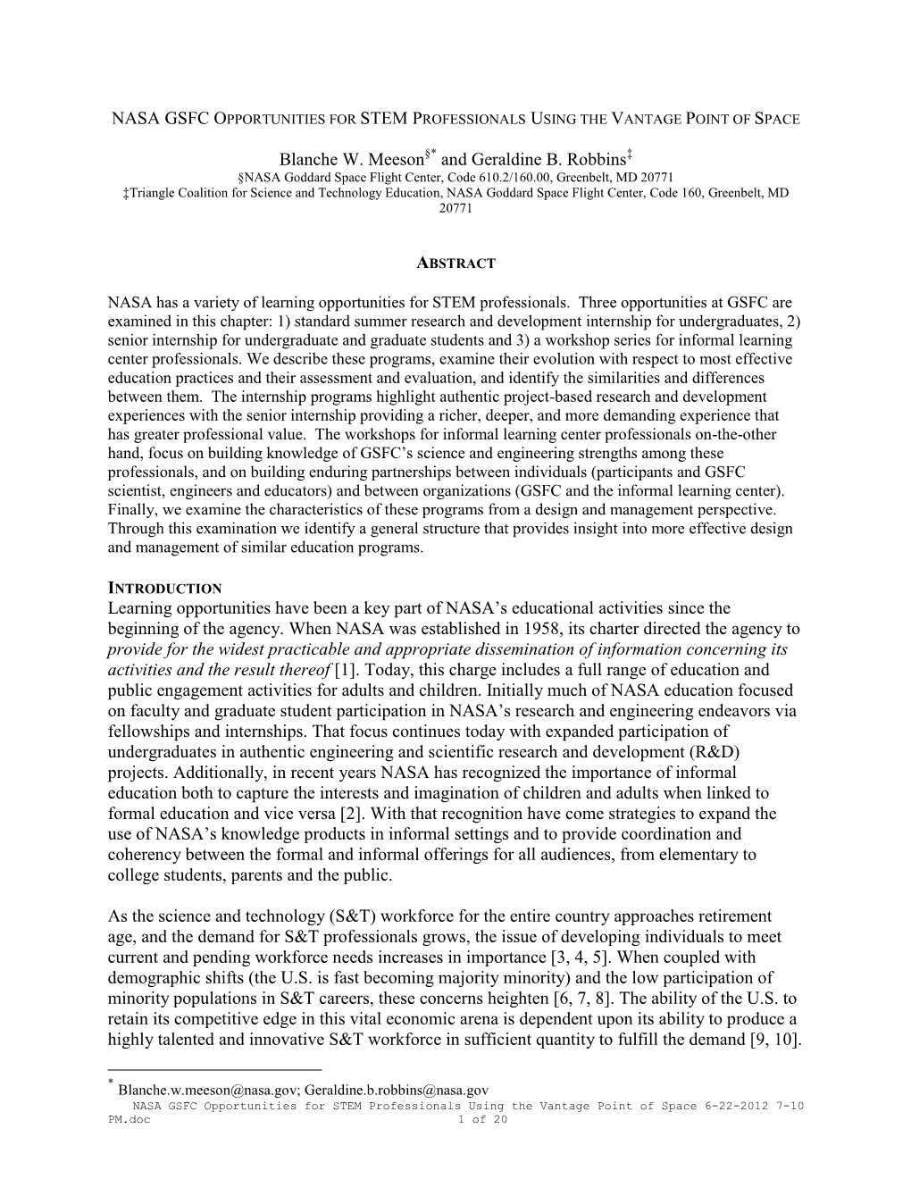 NASA GSFC Opportunities for Adult Learning Using the Vantage Point