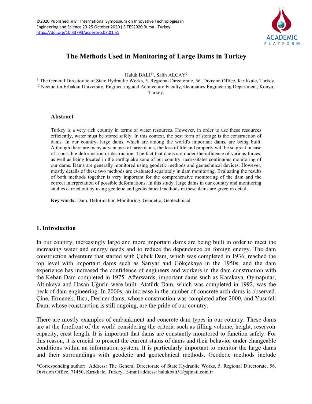 The Methods Used in Monitoring of Large Dams in Turkey