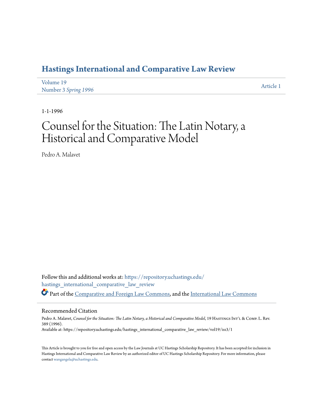The Latin Notary, a Historical and Comparative Model Pedro A