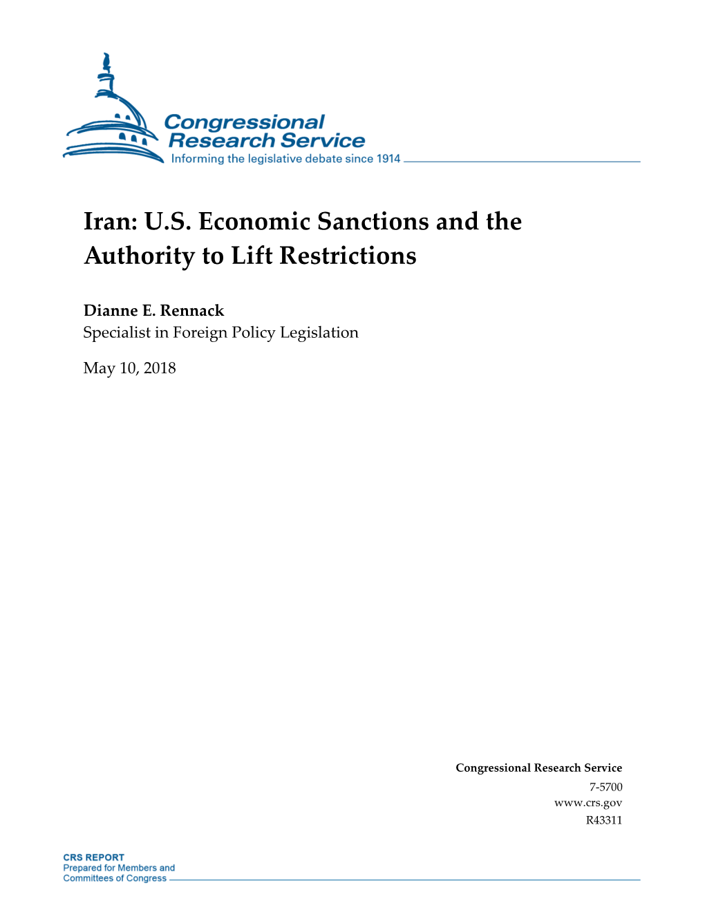 Iran: U.S. Economic Sanctions and the Authority to Lift Restrictions