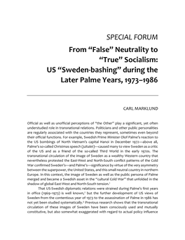 Socialism: US “Sweden-Bashing” During the Later Palme Years, 1973–1986