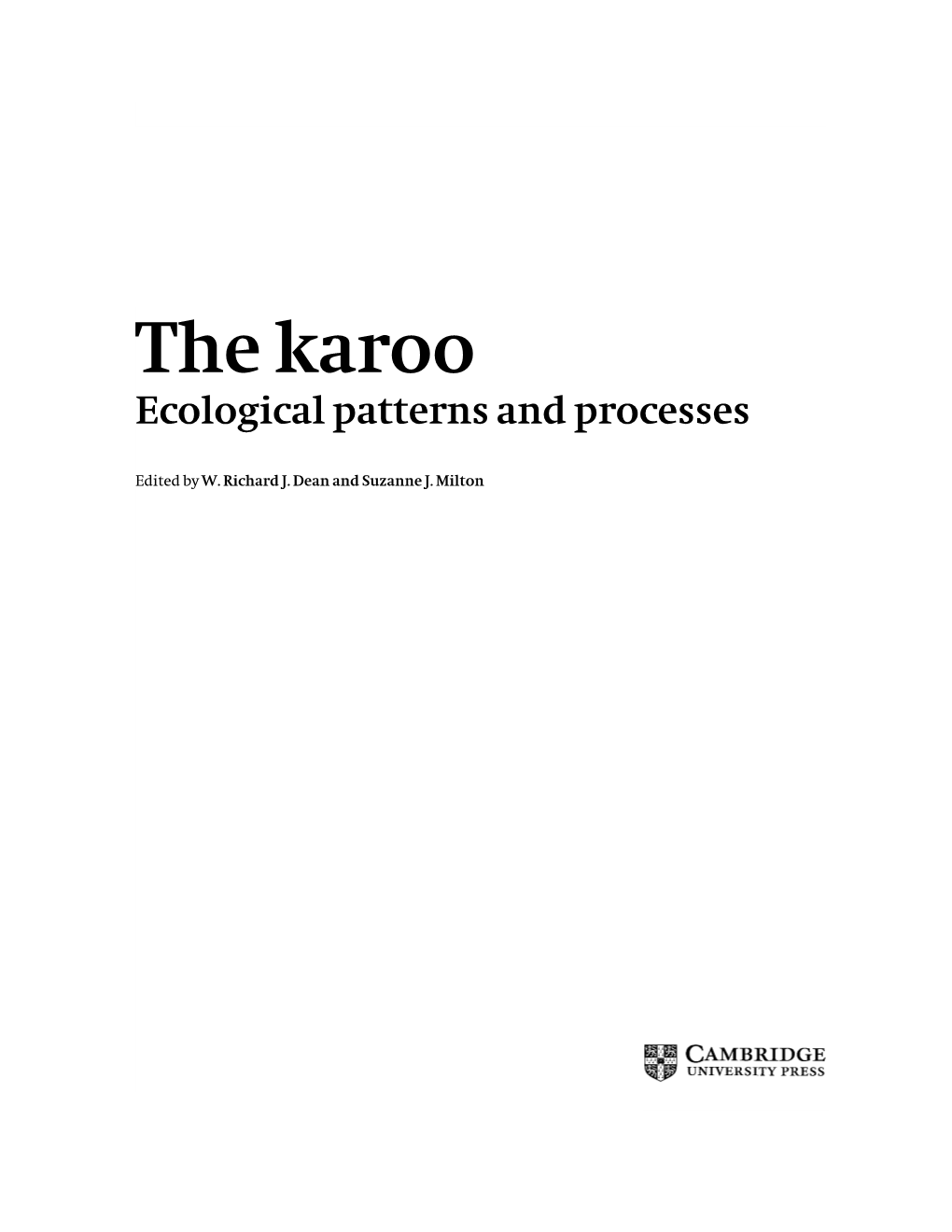 The Karoo Ecological Patterns and Processes