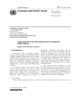 Implementation of the International Code of Conduct for Public Officials