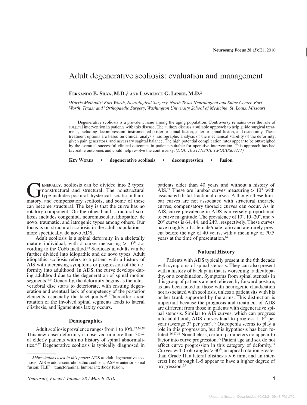 Adult Degenerative Scoliosis: Evaluation and Management