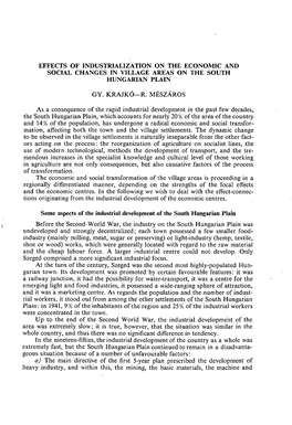 Effects of Industrialization on the Economic and Social Changes in Village Areas on the South Hungarian Plain