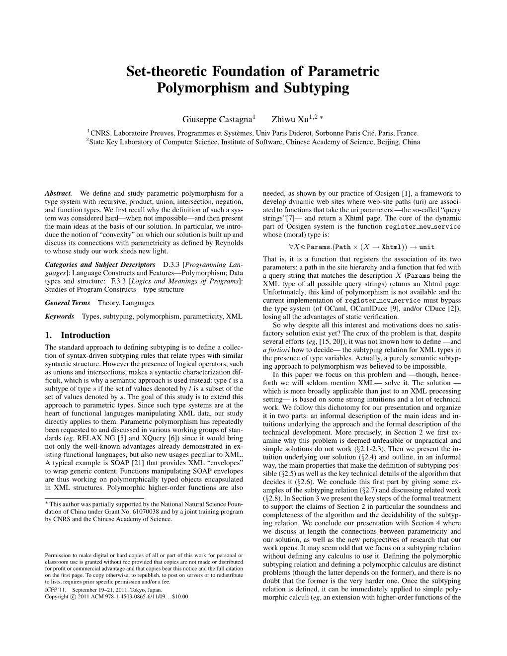 Set-Theoretic Foundation of Parametric Polymorphism and Subtyping