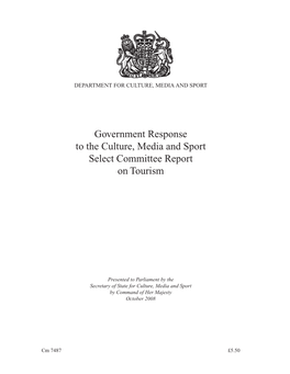 Government Response to the Culture, Media and Sport Select Committee Report on Tourism