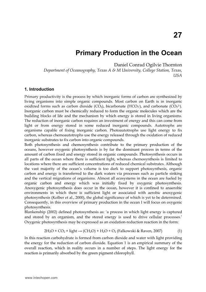 Primary Production in the Ocean