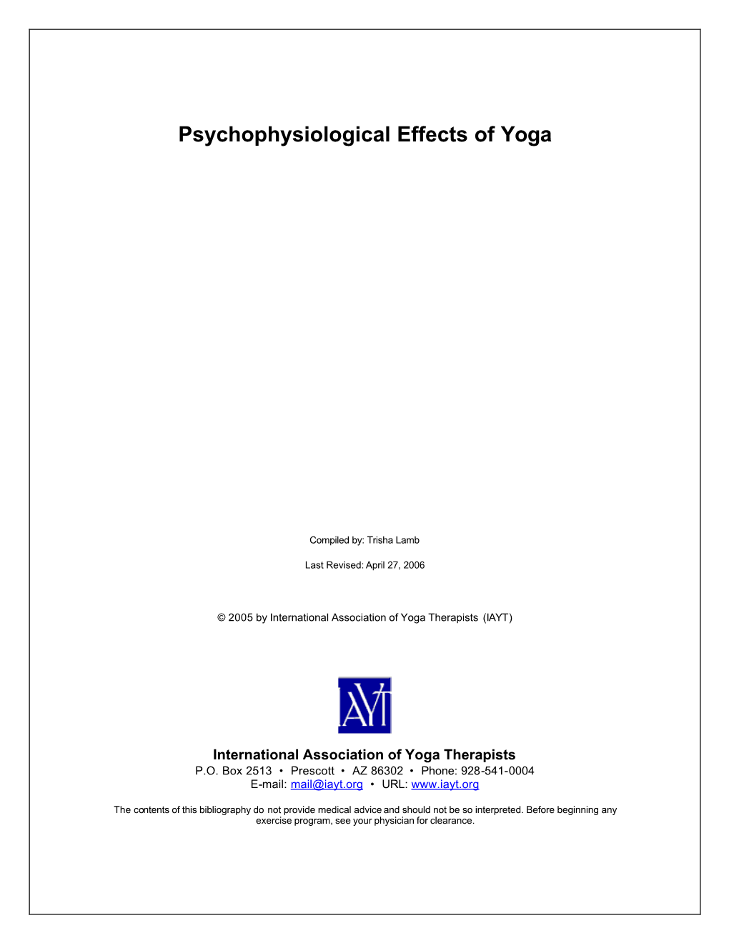 Psychophysiological Effects of Yoga