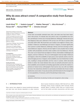 Why Do Zoos Attract Crows? a Comparative Study from Europe and Asia