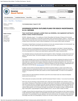 Beach Maintenance Plans Outlined - the Office of the Governor - Mass.Gov