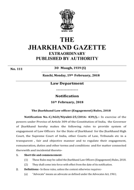 The Jharkhand Gazette Extraordinary Published by Authority