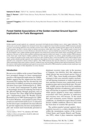 Forest Habitat Associations of the Golden-Mantled Ground Squirrel: Implications for Fuels Management