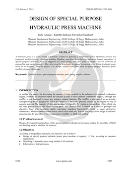 Design of Special Purpose Hydraulic Press Machine