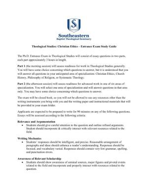 Theological Studies: Christian Ethics – Entrance Exam Study Guide The