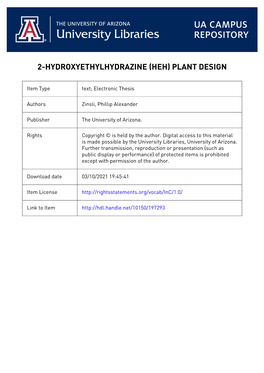 2-Hydroxyethylhydrazine (Heh) Plant Design