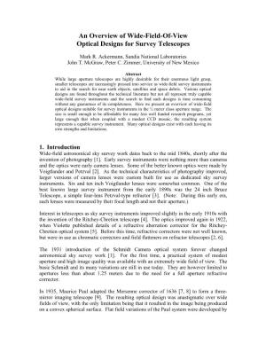An Overview of Wide-Field-Of-View Optical Designs for Survey Telescopes